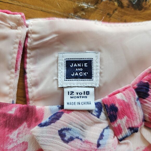 Janie and Jack Floral Dress Size 12-18 Months Pink Flower Pleated Drop Waist - Picture 3 of 3